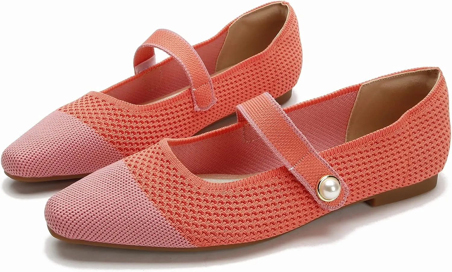 JiuQing Women's Mary Jane Shoes Knit Dress Shoes Pointy Soft Strappy Mesh Office Flats Pumps