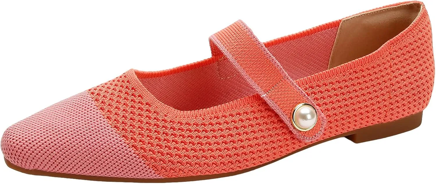 JiuQing Women's Mary Jane Shoes Knit Dress Shoes Pointy Soft Strappy Mesh Office Flats Pumps
