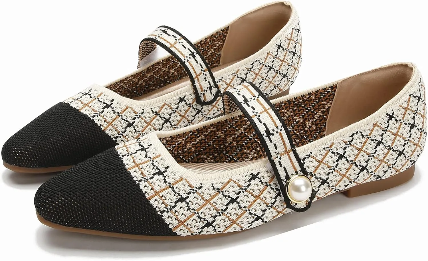 JiuQing Women's Mary Jane Shoes Knit Dress Shoes Pointy Soft Strappy Mesh Office Flats Pumps