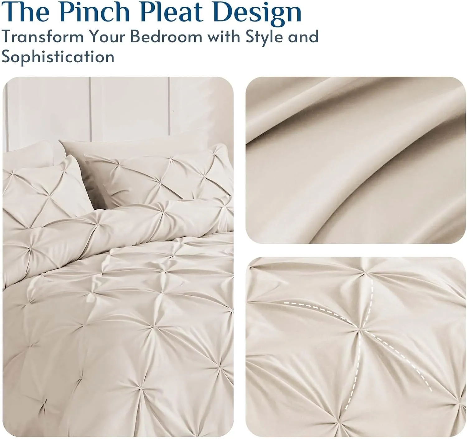 JOLLYVOGUE Full Size Comforter Sets 7 Pieces - Bed in a Bag Full for All Season, Pintuck Bedding Comforter Sets with Comforter, Flat Sheet, Fitted Sheet and Pillowcases & Shams, Beige