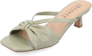 Journee Womens Strappy Bow Slip On Open Square Toe Stiletto Low Kitten Heel Padded Slide Starling Pumps