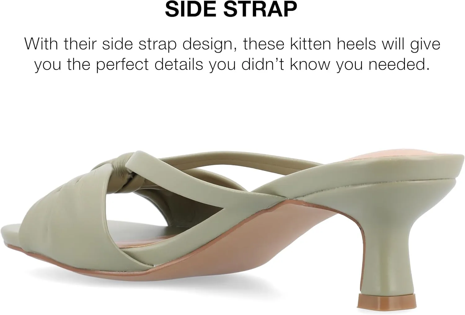 Journee Womens Strappy Bow Slip On Open Square Toe Stiletto Low Kitten Heel Padded Slide Starling Pumps