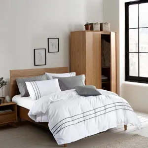 Karen 3 Pieces White Duvet Cover Set Without Filling Grey Stripe Trim 100% Egyptian Cotton 300 Thread Count Soft Sateen Hotel Collection Zipper Closure Corner Ties (White Grey, King)…