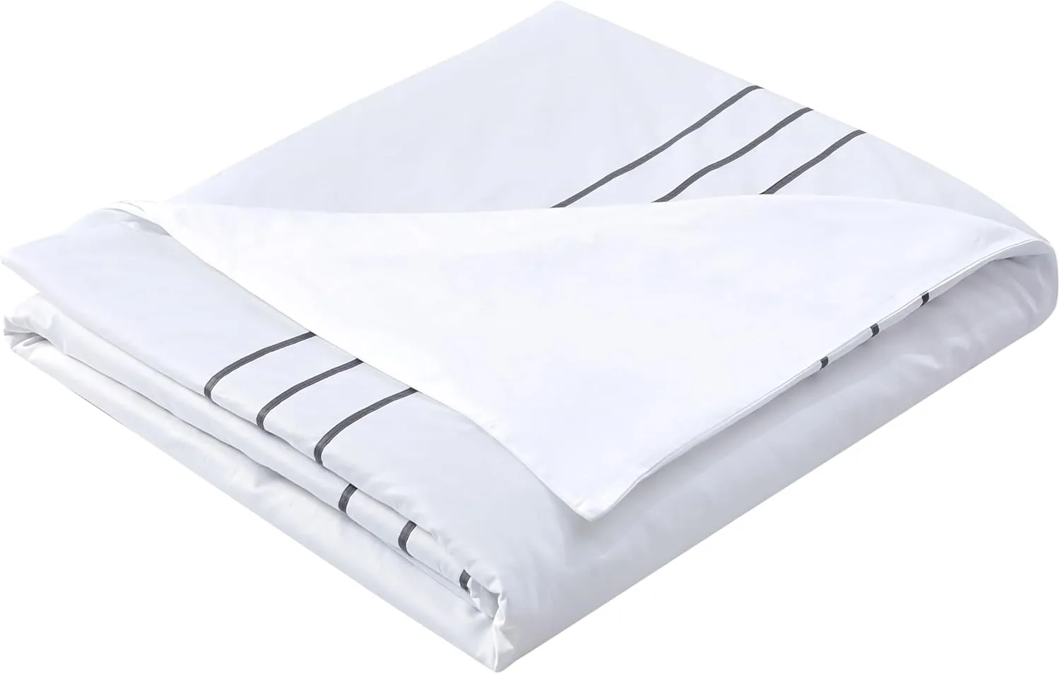 Karen 3 Pieces White Duvet Cover Set Without Filling Grey Stripe Trim 100% Egyptian Cotton 300 Thread Count Soft Sateen Hotel Collection Zipper Closure Corner Ties (White Grey, King)…