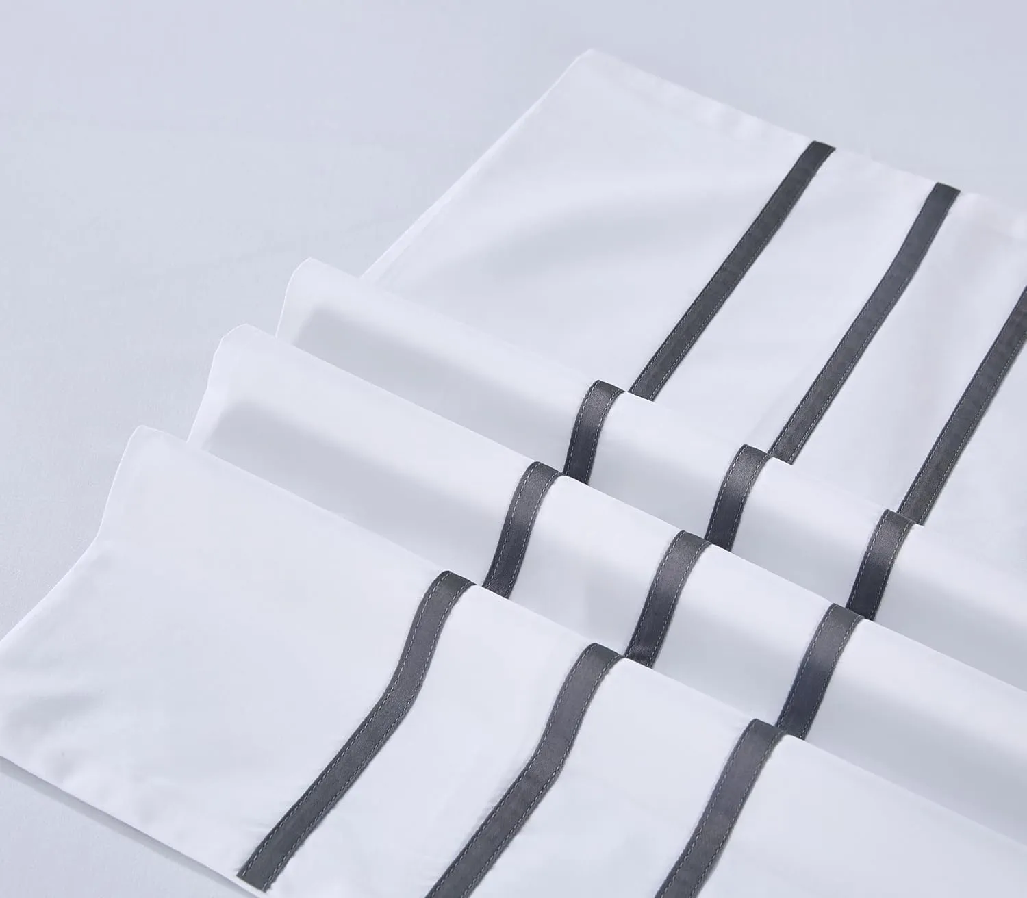 Karen 3 Pieces White Duvet Cover Set Without Filling Grey Stripe Trim 100% Egyptian Cotton 300 Thread Count Soft Sateen Hotel Collection Zipper Closure Corner Ties (White Grey, King)…