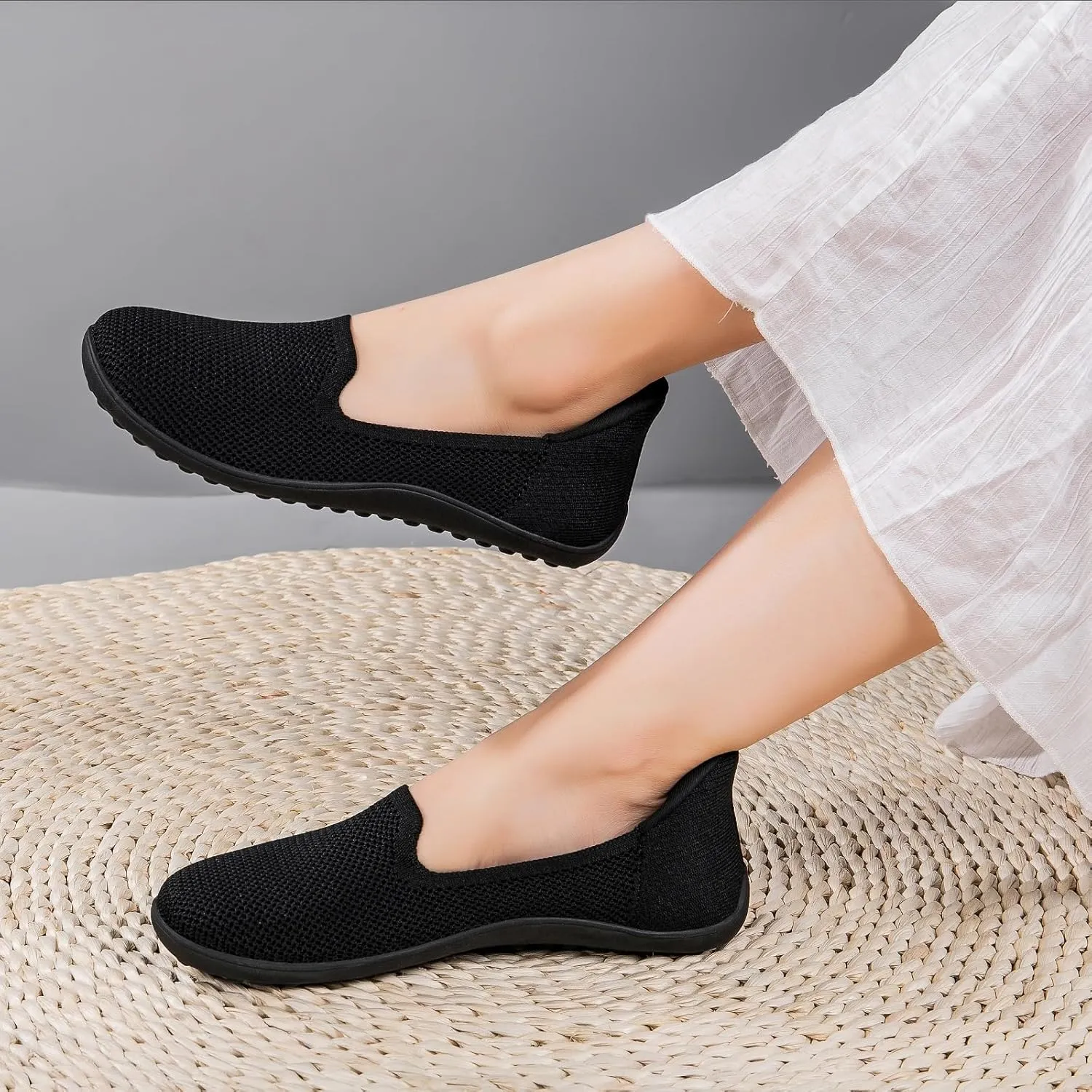 KBZone Women's Wide Toe Box Slip on Flats Shoes Comfortable Round Toe Mesh Loafers Walking Shoes