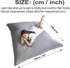 King Square Sofa Bed Cover Bean Bag Chair Pillowsac Pouf Cover Without Filler Thick Soft Waterproof Cotton Bean Bag Sofa Bed Salon Chaise Lounge for Home, Bedroom, Living Room (Color : Dark Grey, Si