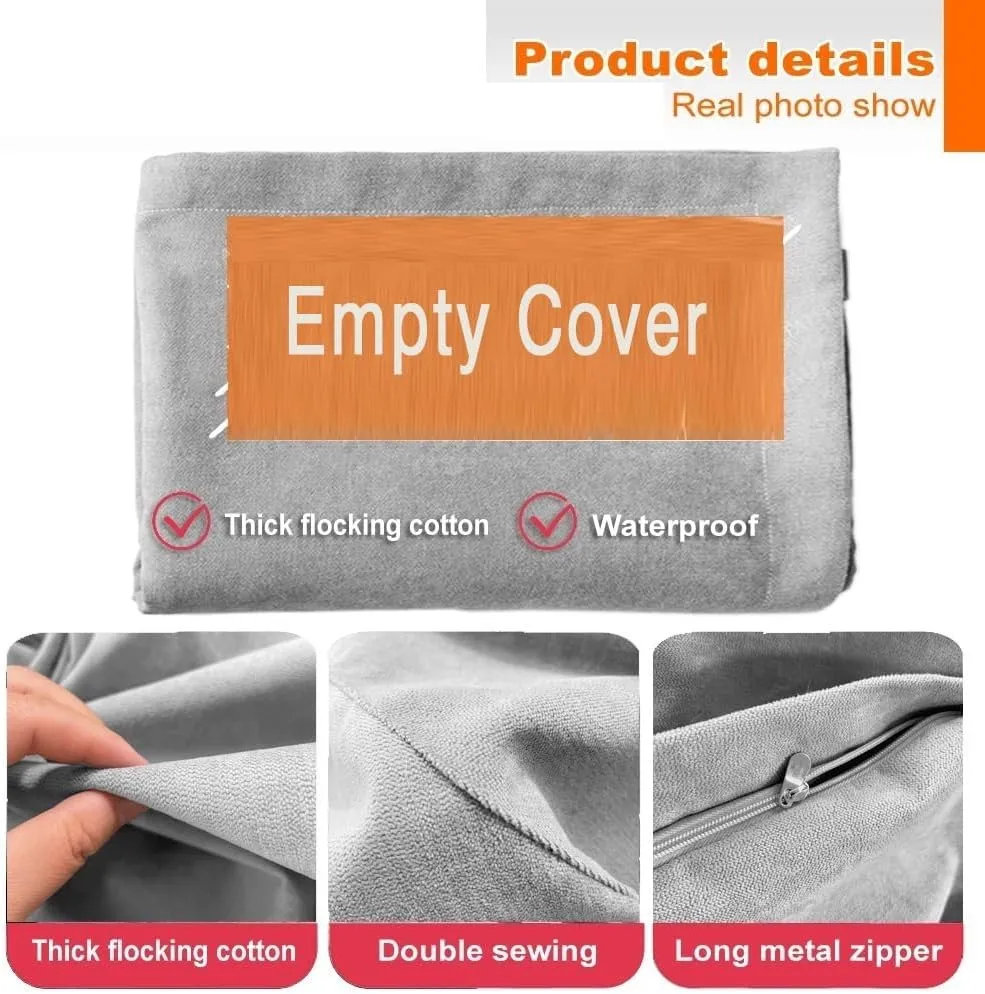 King Square Sofa Bed Cover Bean Bag Chair Pillowsac Pouf Cover Without Filler Thick Soft Waterproof Cotton Bean Bag Sofa Bed Salon Chaise Lounge for Home, Bedroom, Living Room (Color : Dark Grey, Si