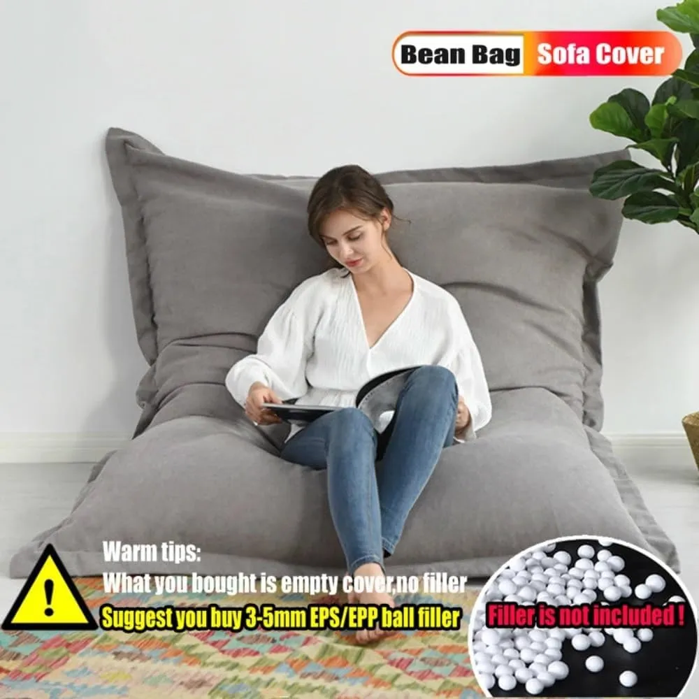 King Square Sofa Bed Cover Bean Bag Chair Pillowsac Pouf Cover Without Filler Thick Soft Waterproof Cotton Bean Bag Sofa Bed Salon Chaise Lounge for Home, Bedroom, Living Room (Color : Dark Grey, Si