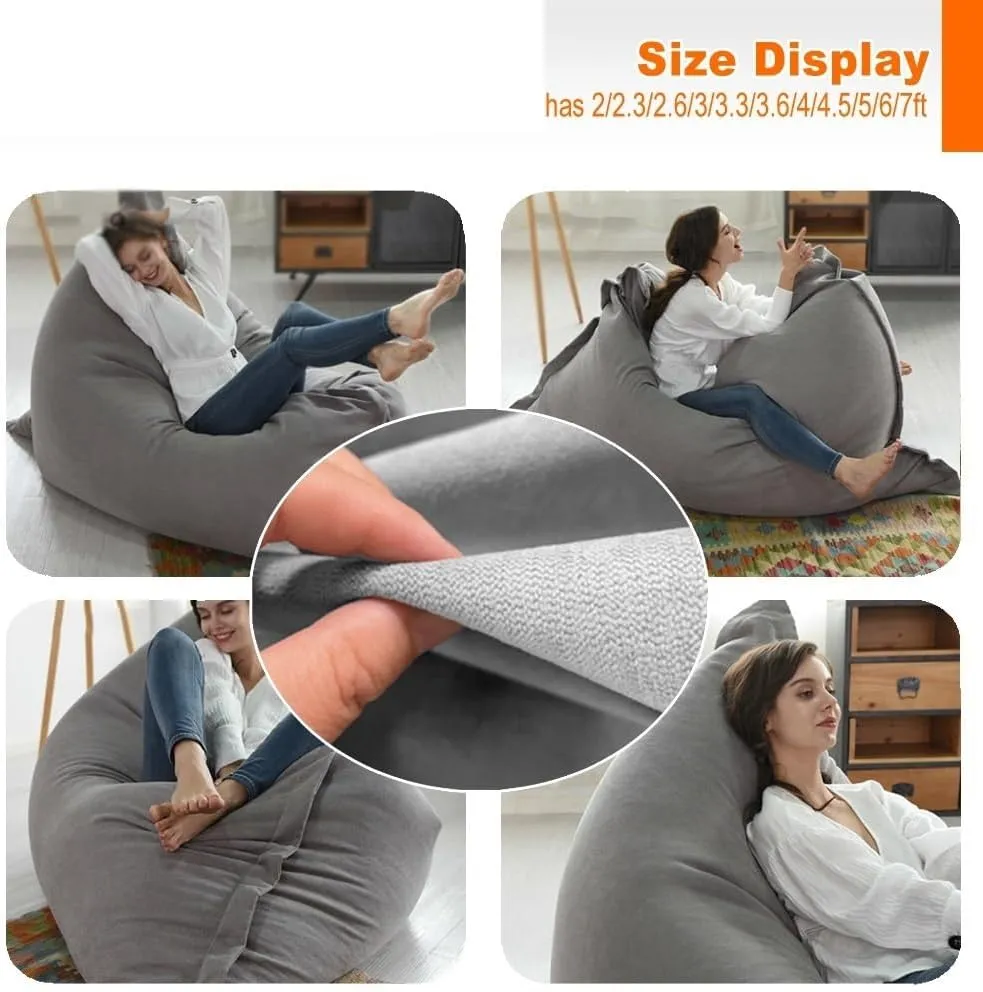 King Square Sofa Bed Cover Bean Bag Chair Pillowsac Pouf Cover Without Filler Thick Soft Waterproof Cotton Bean Bag Sofa Bed Salon Chaise Lounge for Home, Bedroom, Living Room (Color : Dark Grey, Si