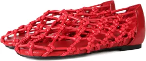 Knotted Flats for Women Woven Leather Round Toe Ballet Flat Comfortable Casual Summer Ballerina Shoes Fishnet Mary Jane Shoe