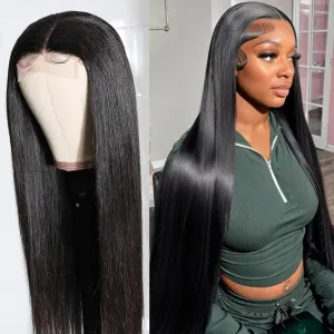 Lace Front Wigs Synthetic Artificial Hair with Pre-Plucked Wig Straight Natural Black Wig for Black Women Transparent Lace Frontal Synthetic Straight Wigs 26 Inch