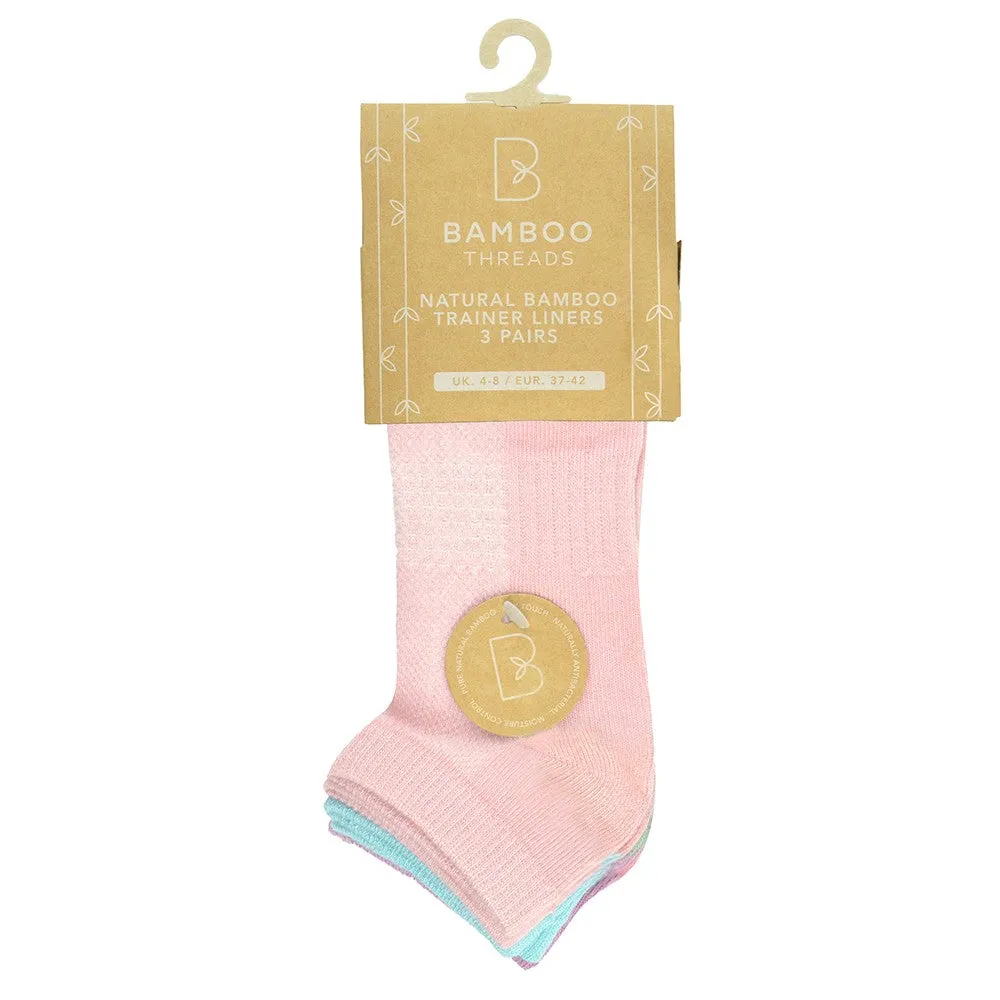 Ladies 3 Pack 825A Bamboo Pastel Trainer Socks / Arch Support & Ventilated Top-MULTI COLOUR