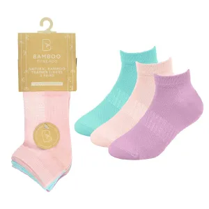 Ladies 3 Pack 825A Bamboo Pastel Trainer Socks / Arch Support & Ventilated Top-MULTI COLOUR