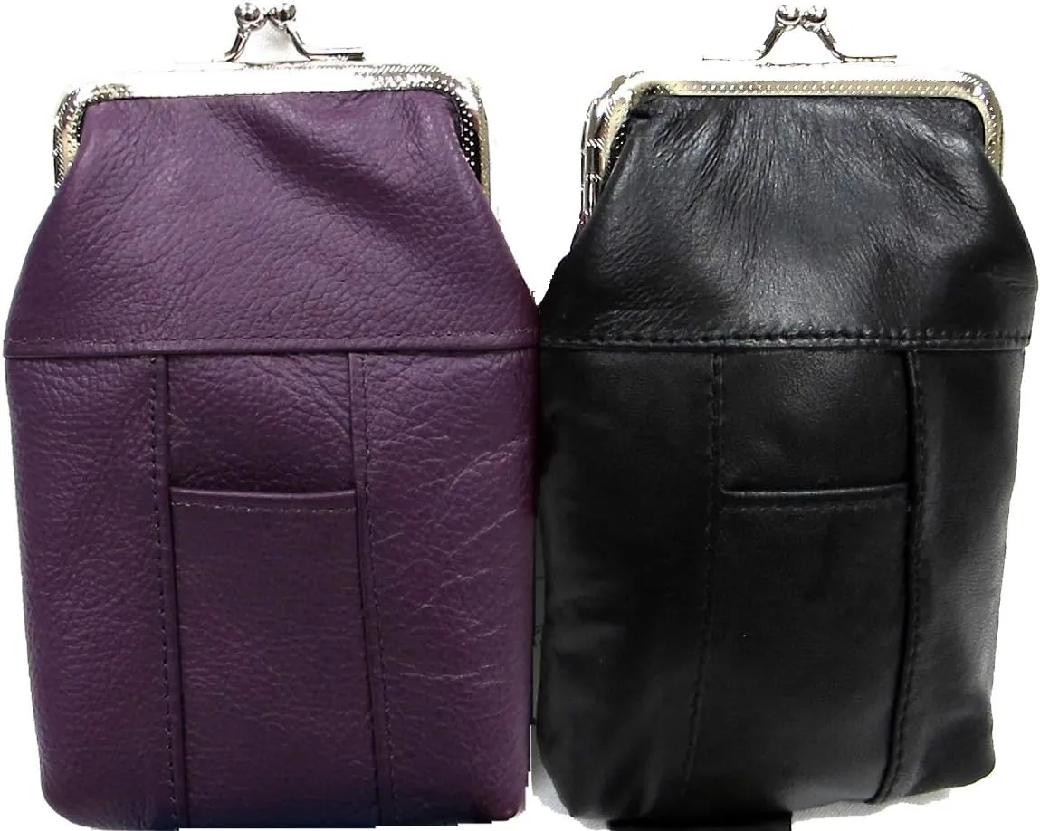 Lady's Soft Leather Cigarette Bag Slim Flat w/Snap Closure Sold by 2PC Set 1/Purple   1/Black for 100's