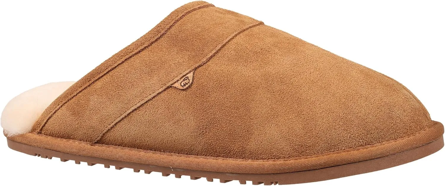 Lamo Men's Edward Men’s Scuff Slippers - Premium Suede Upper, Ortholite Foam Footbed with Australian Sheepskin, Stylish House Shoes for Men- NEW Upgraded Men's Scuff