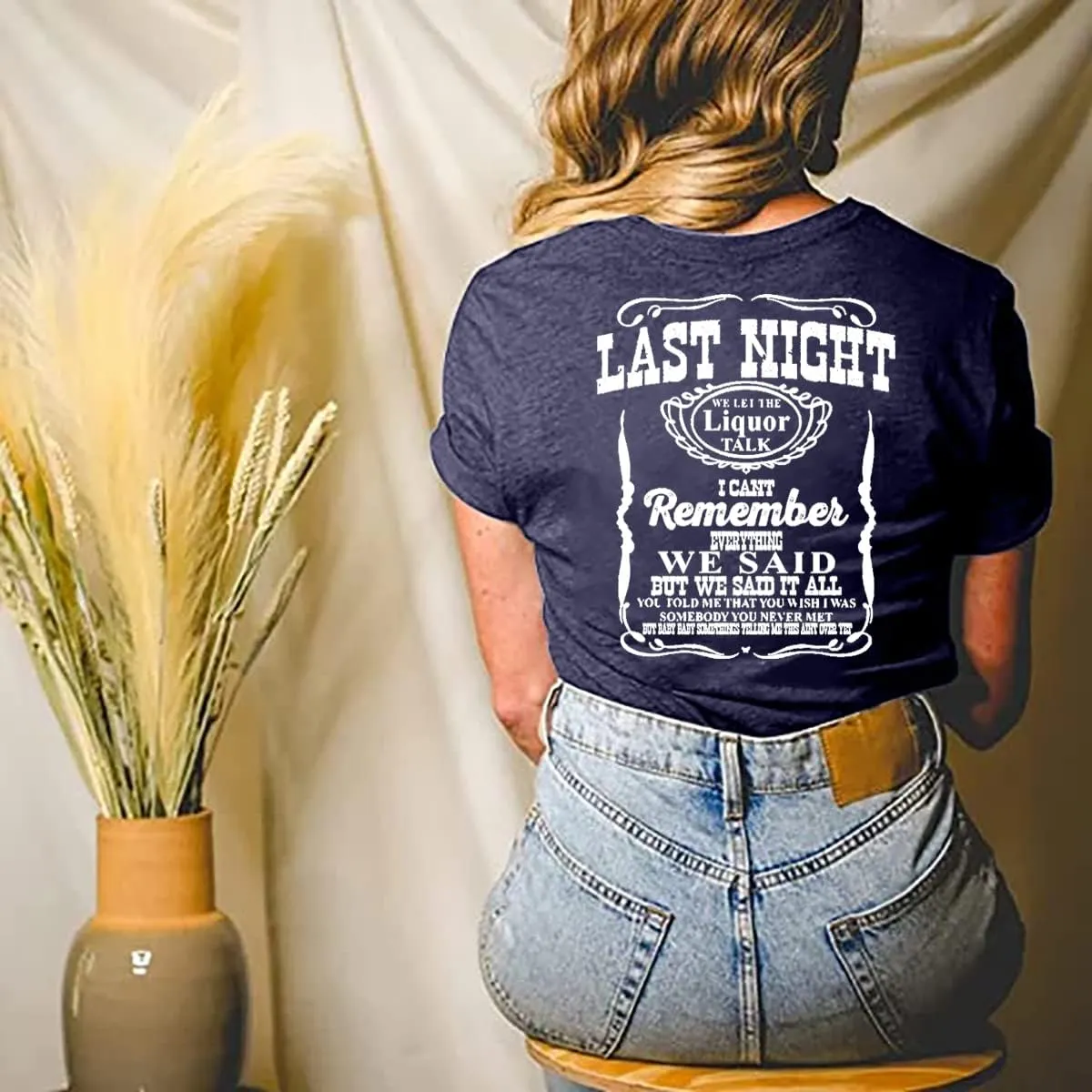 Last Night We Let The Liquor Talk Country Music Tshirt Women Letter Print V-Neck T Shirt Western Bull Skull Tee Tops