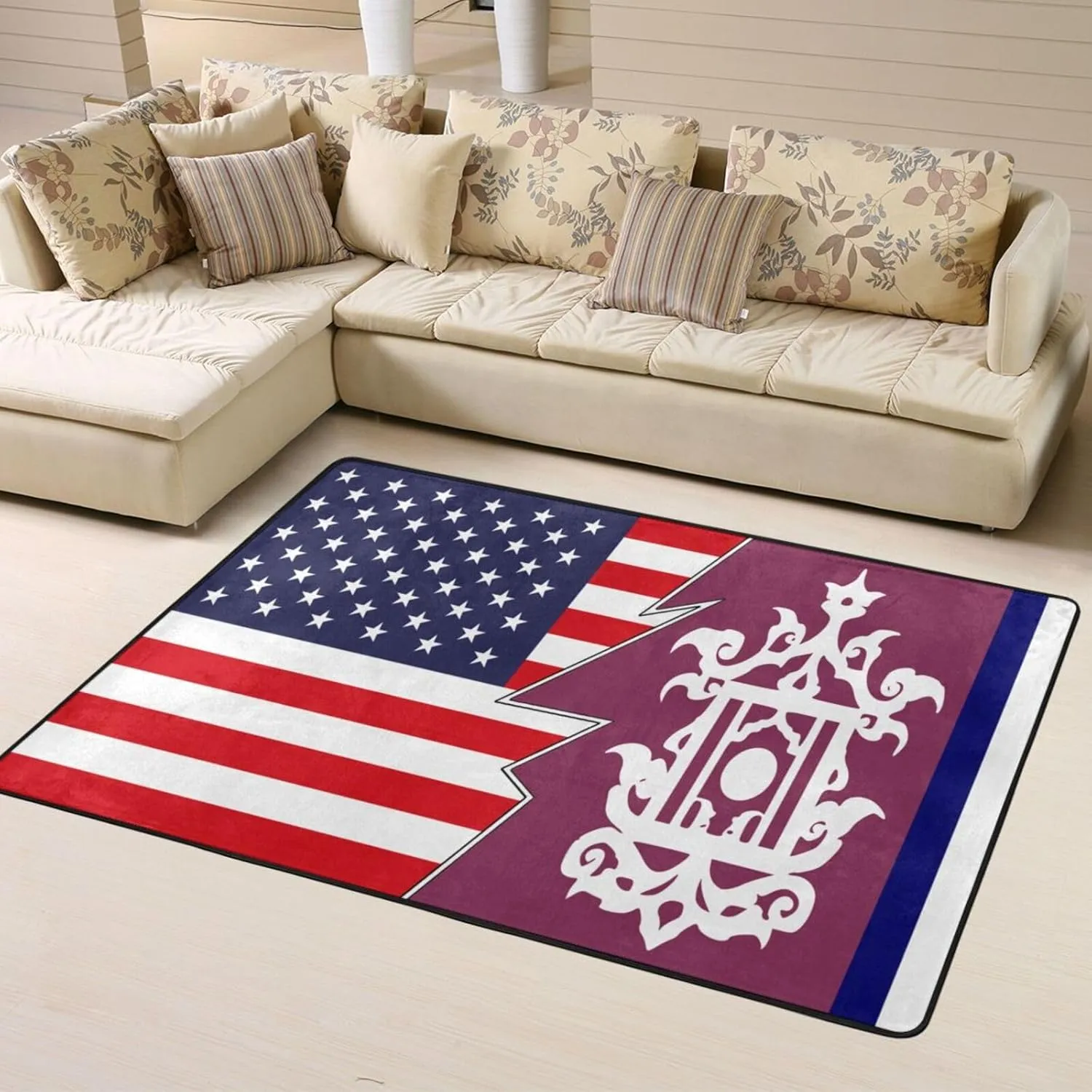 Late 19th Century Flag of Sulu and America Area Rug 4x6 Feet Rugs for Living Room Bedroom Soft Indoor Floor Rug Non-Slip Carpet