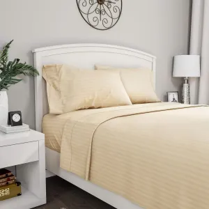 Lavish Home Embossed Stripe Brushed Microfiber Sheet Set- 4 Piece- Hypoallergenic Bed Linens with Deep Pocket Fitted Sheet & 2 Pillowcases (Queen, Ivory) (66-SS005)