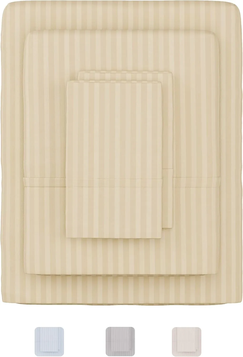 Lavish Home Embossed Stripe Brushed Microfiber Sheet Set- 4 Piece- Hypoallergenic Bed Linens with Deep Pocket Fitted Sheet & 2 Pillowcases (Queen, Ivory) (66-SS005)