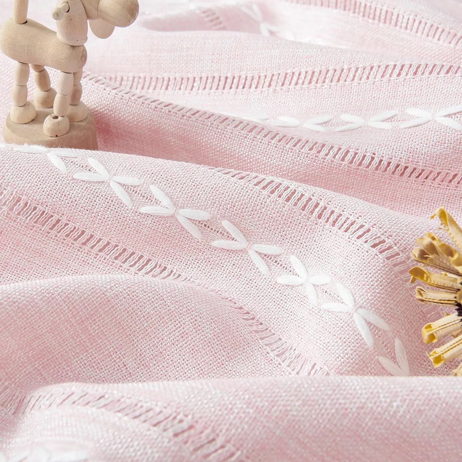 Linen Boho Curtains Cute Embroidered Pink Curtains for Girls Bedroom Nursery Room 84 Inches Long 2 Panels Light filtering Farmhouse Curtains for Living Room Rod Pocket Drapes (52" W x 84" L,Pink)
