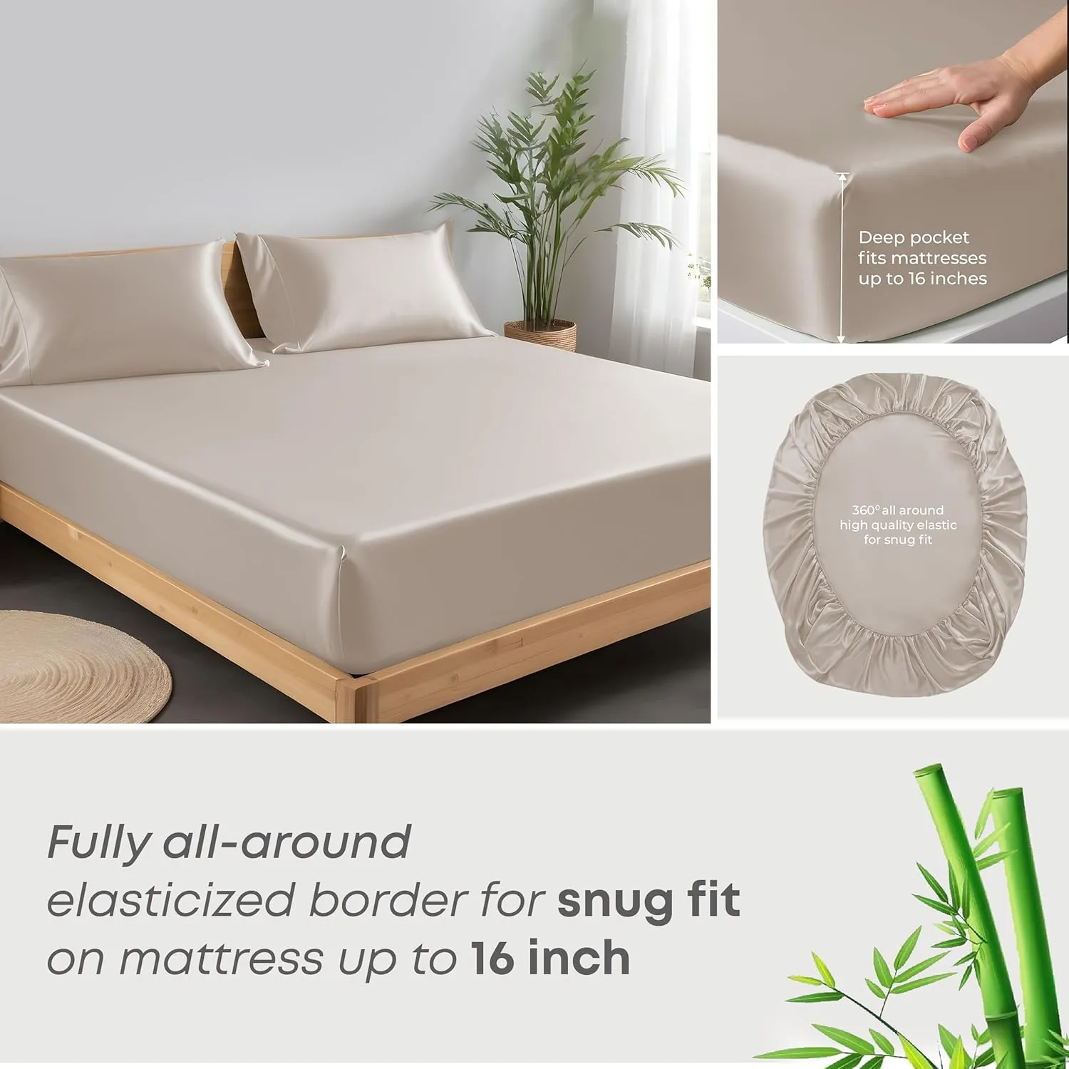 Linenwalas Premium 100% Viscose Derived from Bamboo King Size Sheet Set - Ultra Soft, Breathable & Cooling, Ideal for Hot Sleepers, 16" Deep Pocket, Hotel Luxury Bedding (Taupe)
