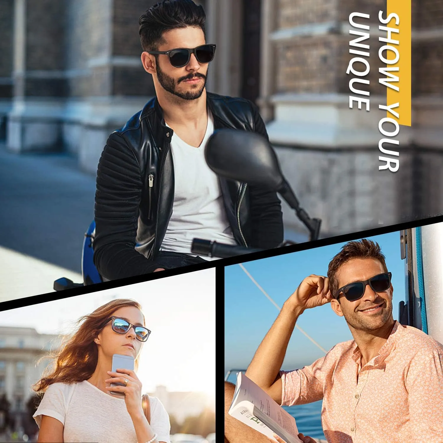 LINVO Polarized Sunglasses for Men Driving Sun glasses Shades 80's Retro Style Design Square