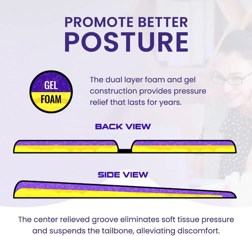LITE Travel Gel Foam Cushion | Back Pain, Sciatica, Pressure Relief | Relieves Tailbone Discomfort, Promote Healthy Posture | Ergonomic Comfort | Car, Commute, Airplane and Travel - Blue