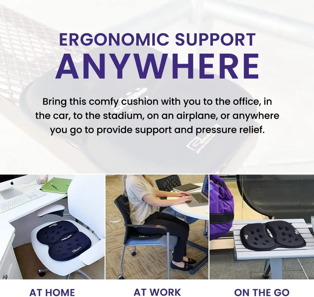 LITE Travel Gel Foam Cushion | Back Pain, Sciatica, Pressure Relief | Relieves Tailbone Discomfort, Promote Healthy Posture | Ergonomic Comfort | Car, Commute, Airplane and Travel - Blue