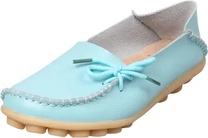 Loafer Flat Soft Rubber Sole Slip-On Walking Shoe Non Slip Patchwork Boat Shoe Bownot Leather Women'S Ballet Flat
