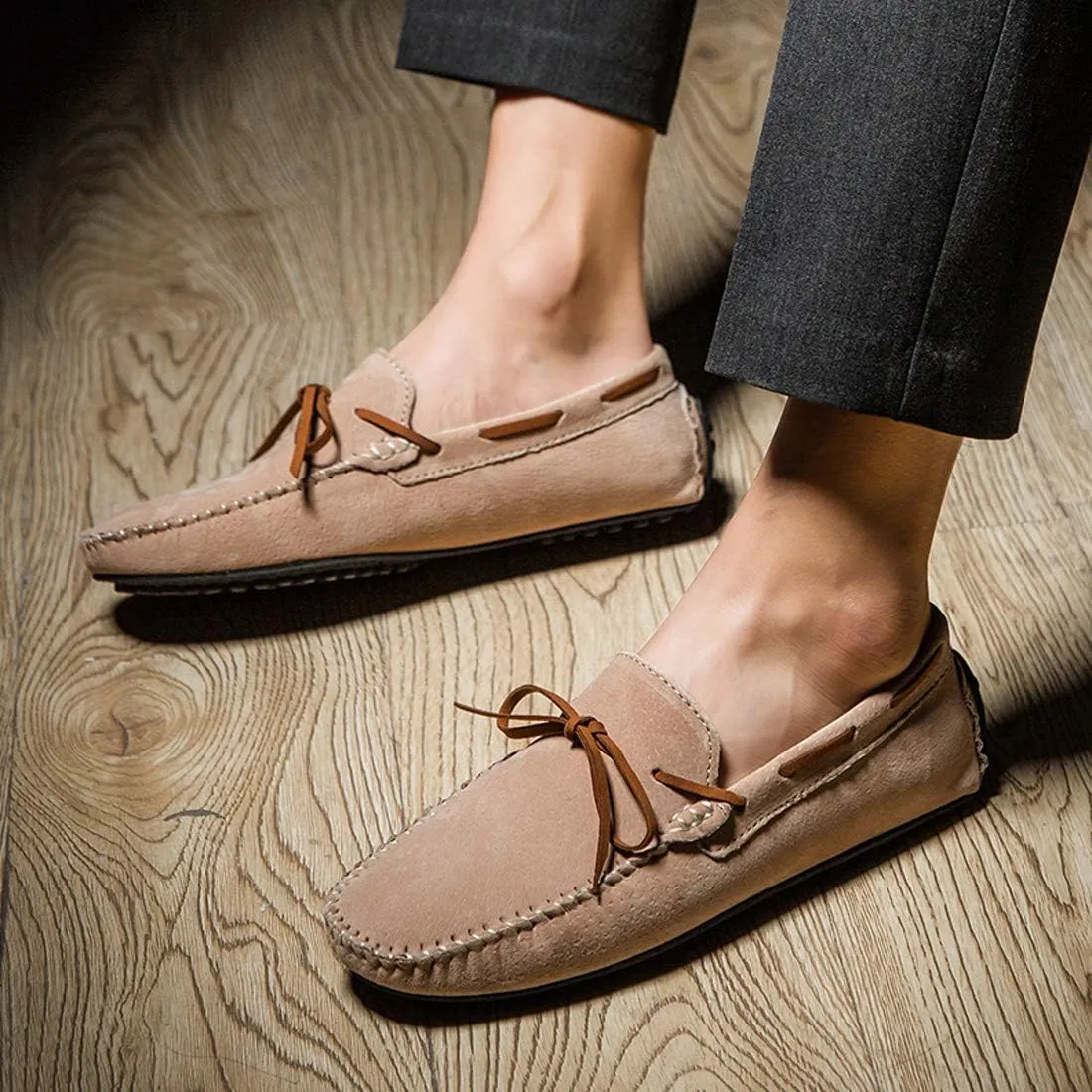 Loafers for Men Casual Moccasins Fashion Suede Lace Slip-on Dress Boat Driving Shoes