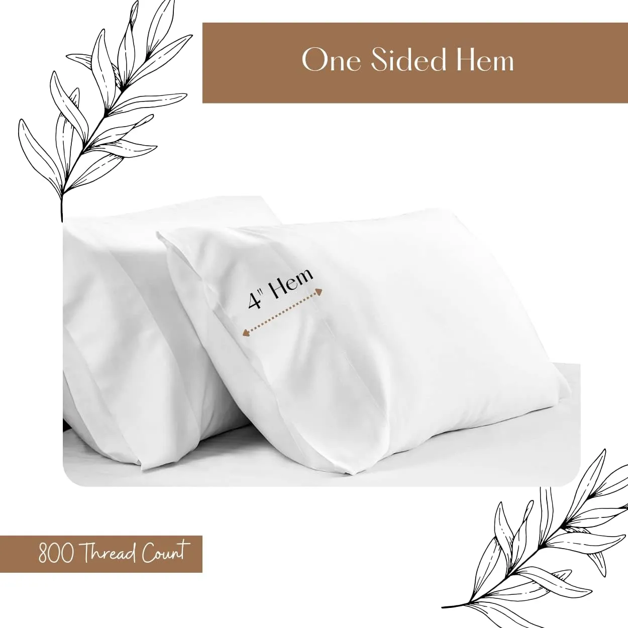 Lukeville Luxury Linen 800 Thread Count Pillowcase Set of 2 100% Cotton Pillowcover 4 Inch Top Hem Long Staple Cotton Pillow Cover,Sateen Finish,Soft,Breathable White Solid Standard Size (20 X 30)