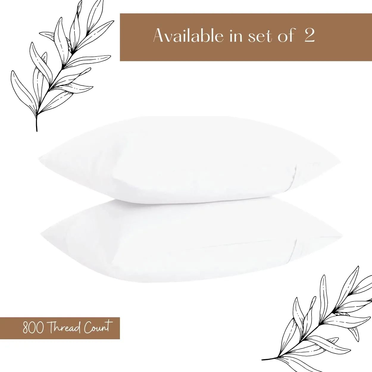 Lukeville Luxury Linen 800 Thread Count Pillowcase Set of 2 100% Cotton Pillowcover 4 Inch Top Hem Long Staple Cotton Pillow Cover,Sateen Finish,Soft,Breathable White Solid Standard Size (20 X 30)