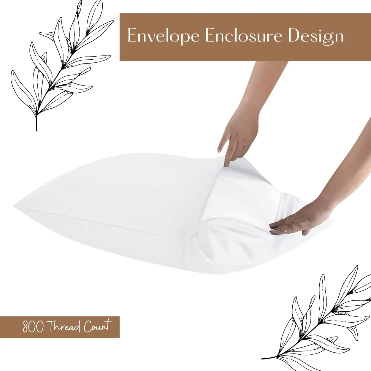 Lukeville Luxury Linen 800 Thread Count Pillowcase Set of 2 100% Cotton Pillowcover 4 Inch Top Hem Long Staple Cotton Pillow Cover,Sateen Finish,Soft,Breathable White Solid Standard Size (20 X 30)