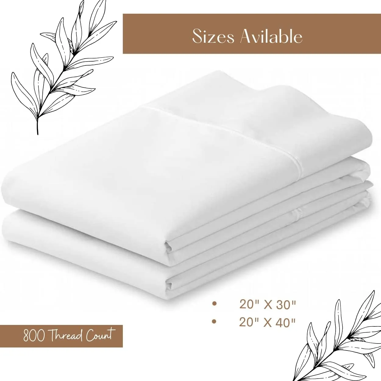 Lukeville Luxury Linen 800 Thread Count Pillowcase Set of 2 100% Cotton Pillowcover 4 Inch Top Hem Long Staple Cotton Pillow Cover,Sateen Finish,Soft,Breathable White Solid Standard Size (20 X 30)
