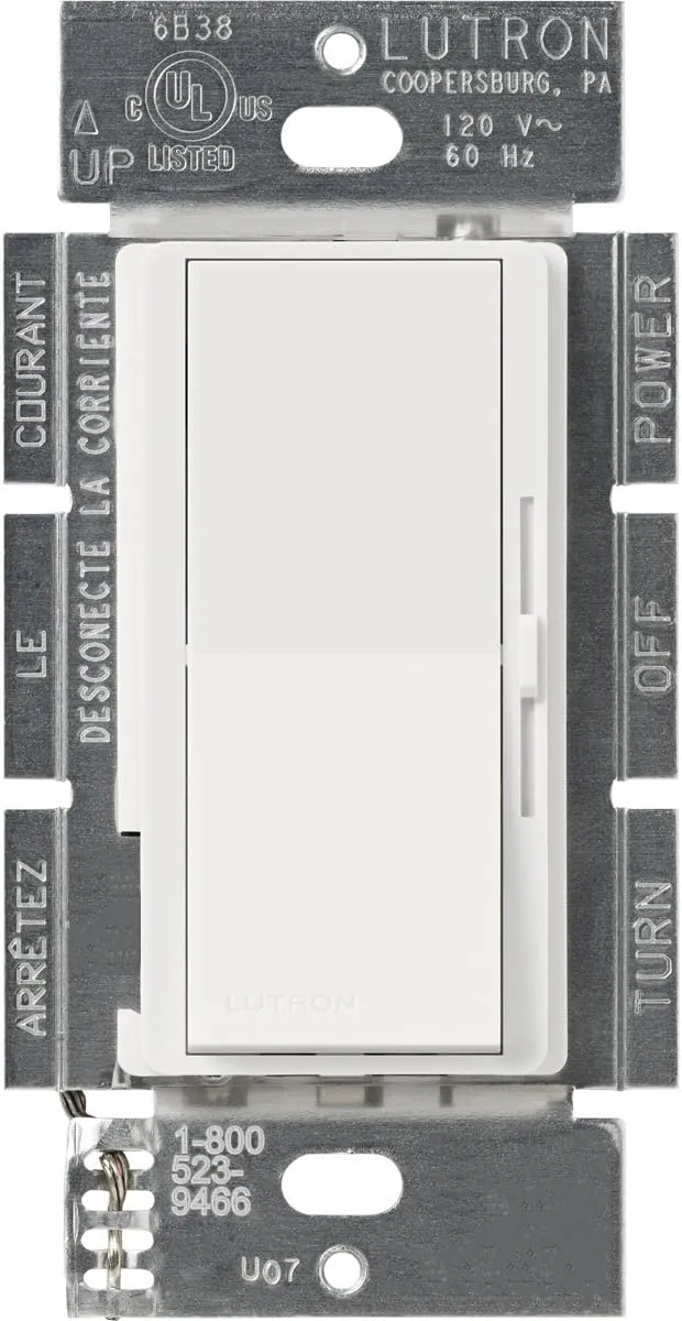 Lutron Diva Dimmer Switch for Incandescent Bulbs, 1000-Watt/Single-Pole Preset, DVSC-10P-SW, Snow