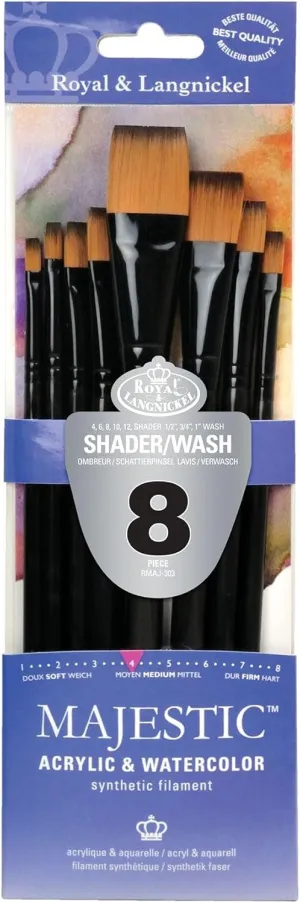 Majestic Royal & Langnickel Flat and Glaze Wash Artist Brush Set, 8-Piece