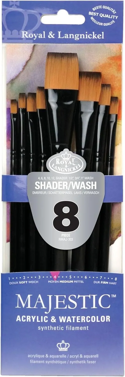 Majestic Royal & Langnickel Flat and Glaze Wash Artist Brush Set, 8-Piece
