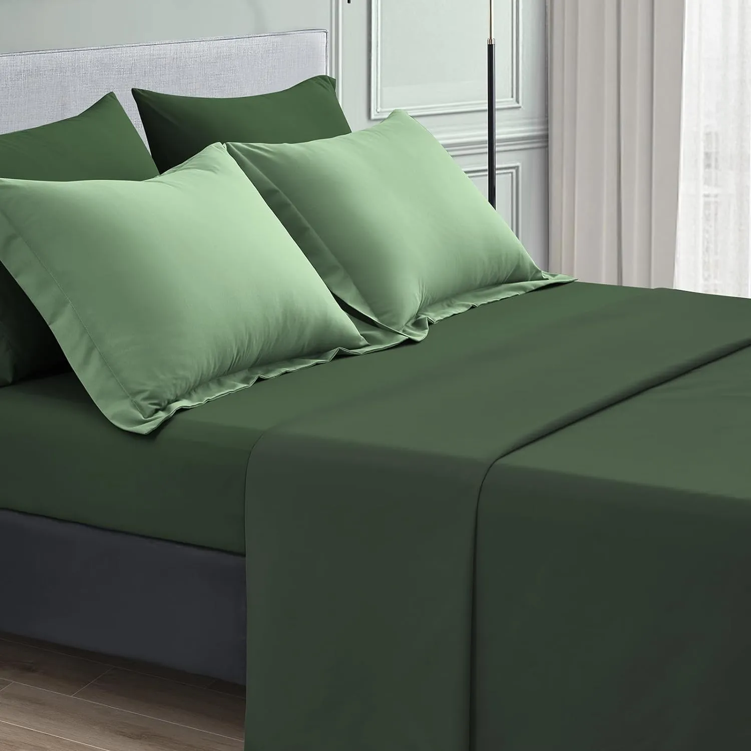 Maple&Stone Queen Size Comforter Set 7 Pieces Bed in a Bag - Down Alternative Bed Set with Sheets, Pillowcases & Shams, Soft Reversible Duvet Insert for Queen Bed, Olive Green