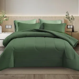 Maple&Stone Queen Size Comforter Set 7 Pieces Bed in a Bag - Down Alternative Bed Set with Sheets, Pillowcases & Shams, Soft Reversible Duvet Insert for Queen Bed, Olive Green