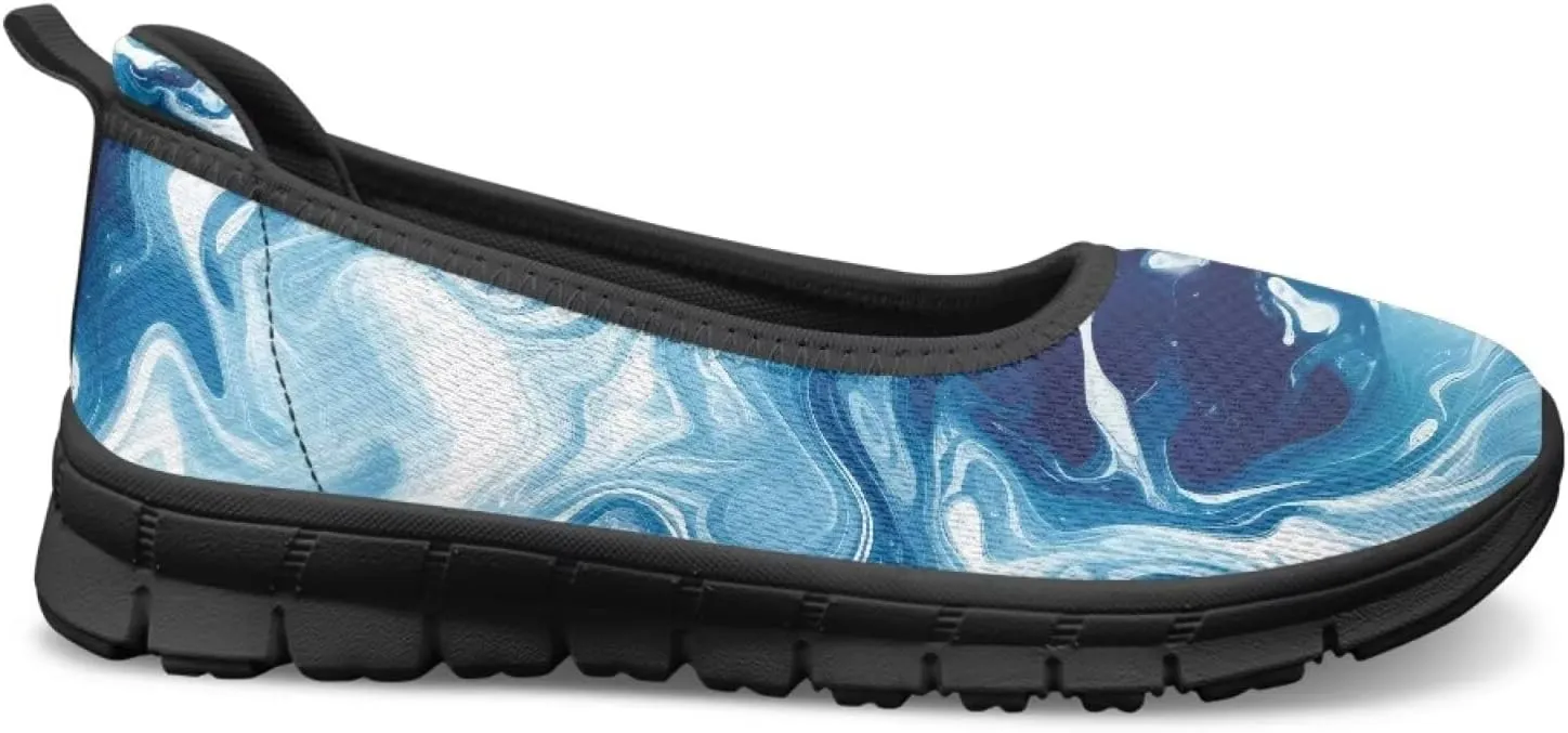 Marble Pattern Shoes for Women Slip On Loafer Flats Mesh Walking Shoes for Nurse Work Ballet Comfortable Lightweight Casual Shoes