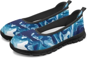 Marble Pattern Shoes for Women Slip On Loafer Flats Mesh Walking Shoes for Nurse Work Ballet Comfortable Lightweight Casual Shoes