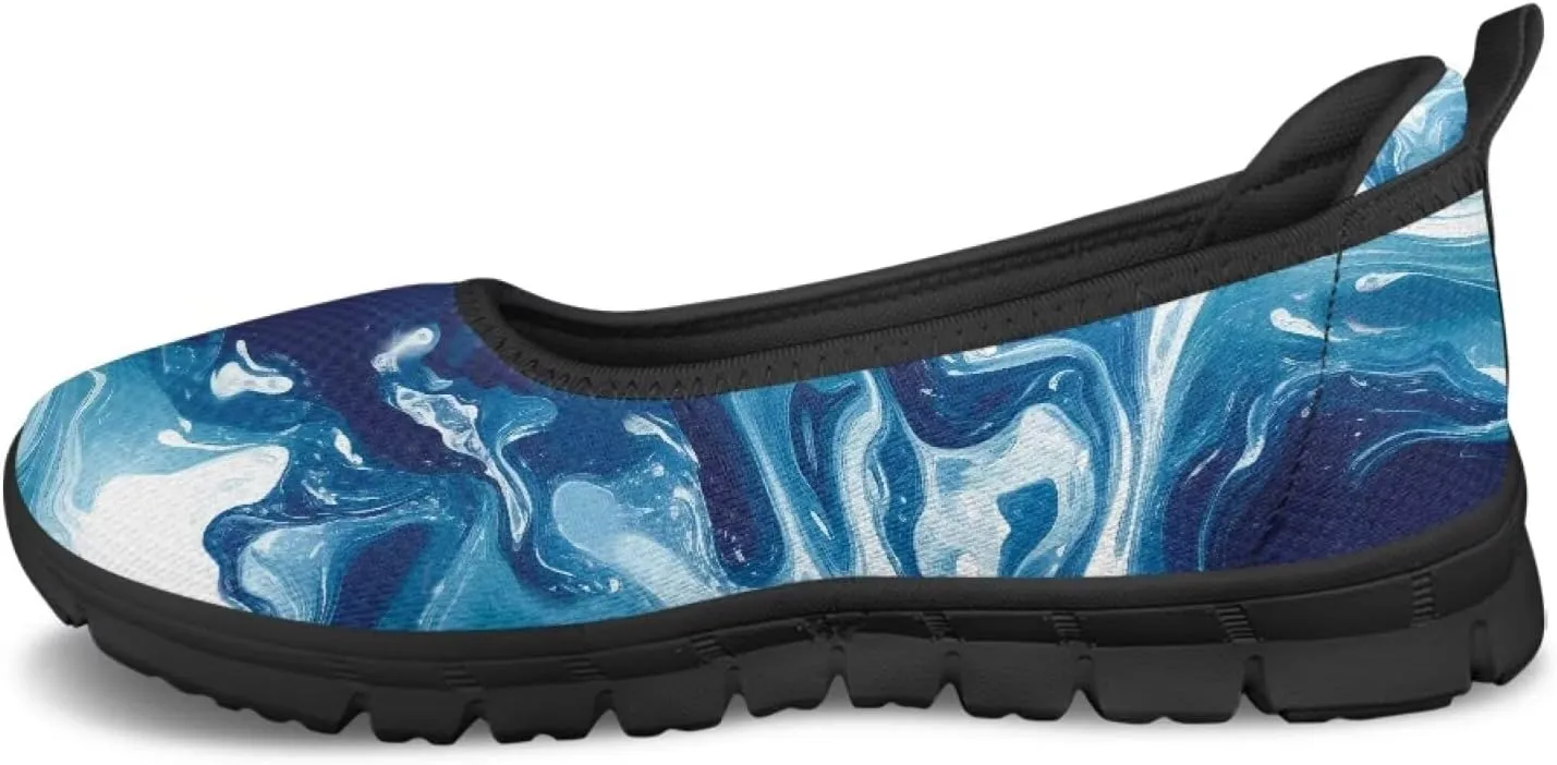 Marble Pattern Shoes for Women Slip On Loafer Flats Mesh Walking Shoes for Nurse Work Ballet Comfortable Lightweight Casual Shoes
