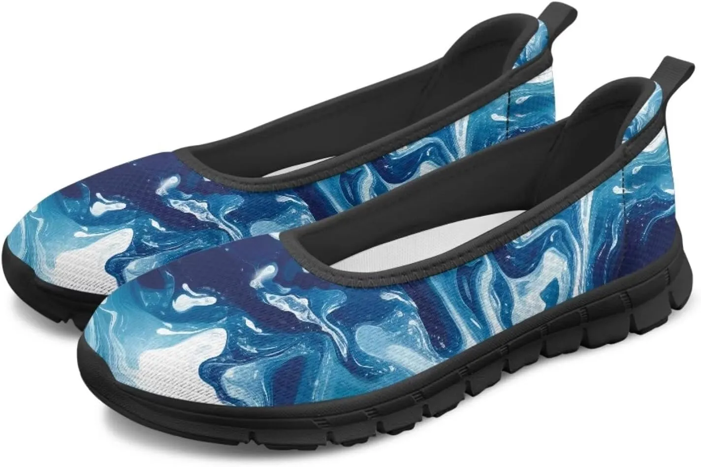 Marble Pattern Shoes for Women Slip On Loafer Flats Mesh Walking Shoes for Nurse Work Ballet Comfortable Lightweight Casual Shoes
