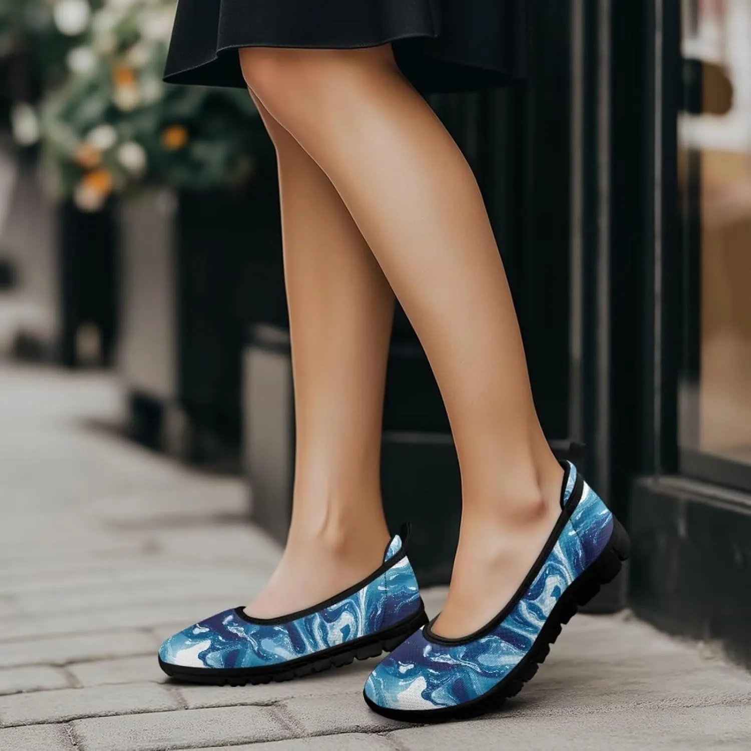 Marble Pattern Shoes for Women Slip On Loafer Flats Mesh Walking Shoes for Nurse Work Ballet Comfortable Lightweight Casual Shoes