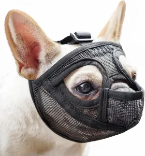 Mayerzon Short Snout Dog Muzzle for French Bulldog with Full Pant Design to Prevent Eating Biting, Soft Mesh Dog Muzzle for Shih Tzu Pug English Bulldog for Grooming Walking, Allow to Drink and Feed