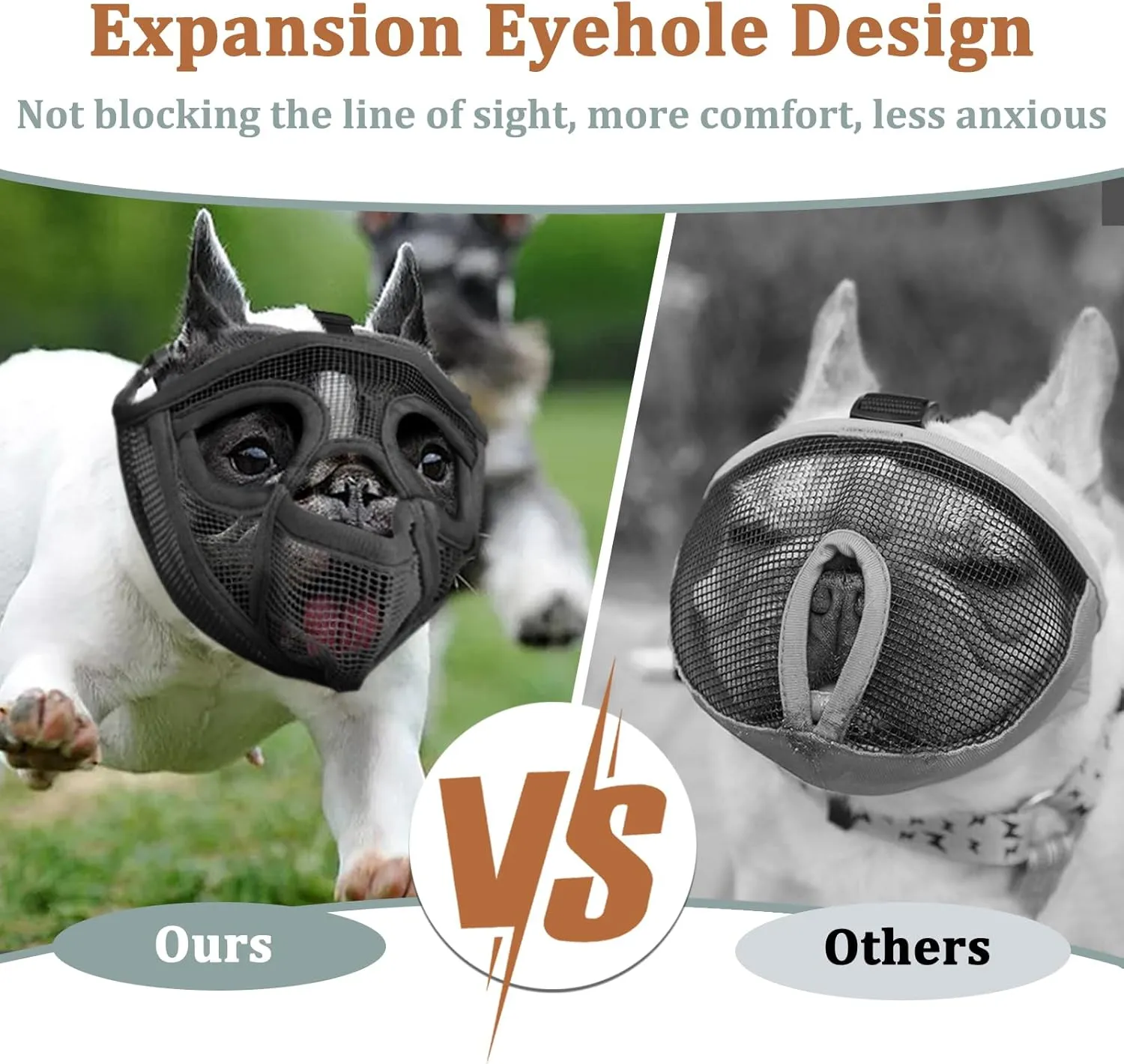 Mayerzon Short Snout Dog Muzzle for French Bulldog with Full Pant Design to Prevent Eating Biting, Soft Mesh Dog Muzzle for Shih Tzu Pug English Bulldog for Grooming Walking, Allow to Drink and Feed