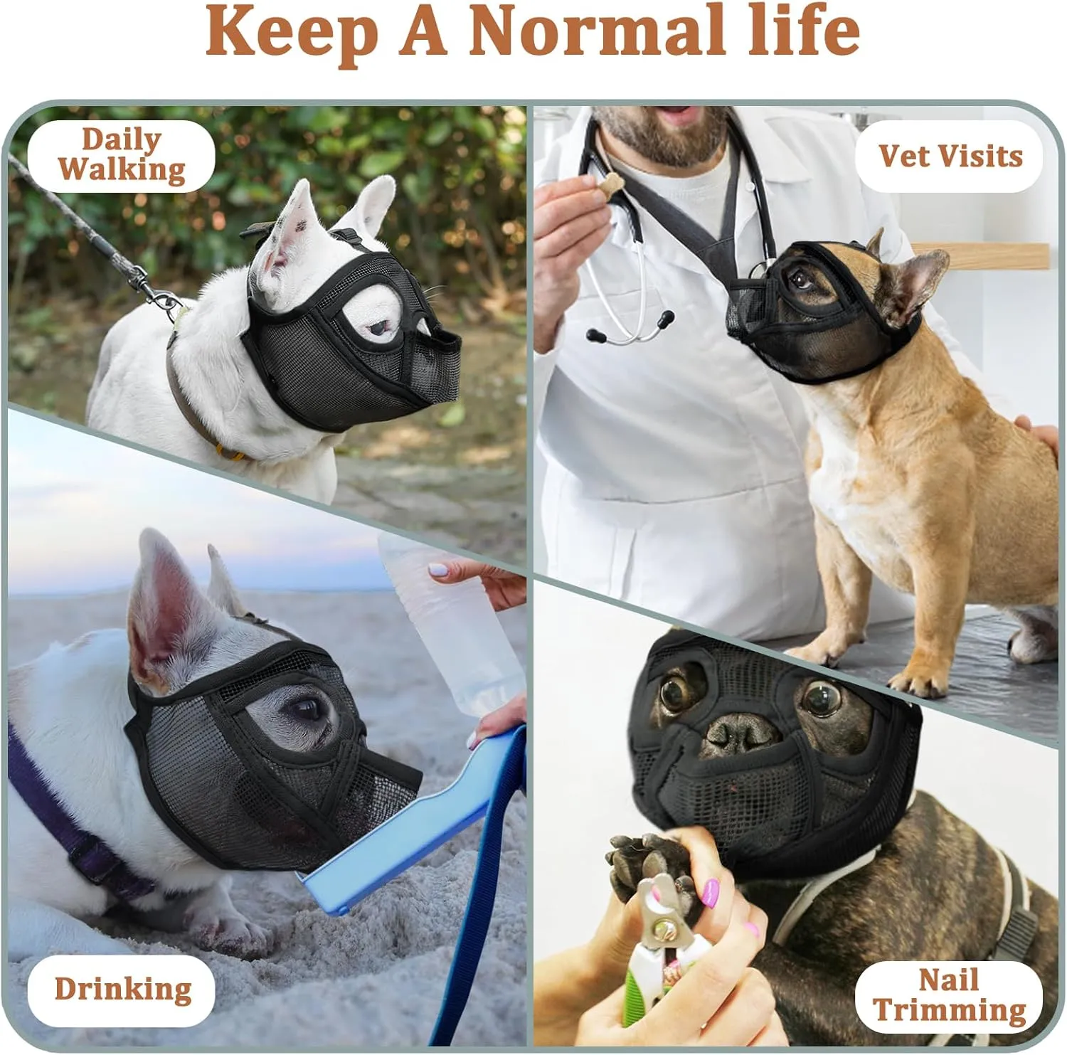 Mayerzon Short Snout Dog Muzzle for French Bulldog with Full Pant Design to Prevent Eating Biting, Soft Mesh Dog Muzzle for Shih Tzu Pug English Bulldog for Grooming Walking, Allow to Drink and Feed