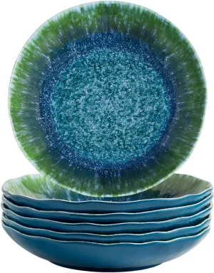 Melamine Pasta Bowls Large Salad Bowls Set 9 inch Sets of 6 pcs Soup Bowls Wide Shallow Flat Turquoise Teal Round Dinnerware Tableware Dishwasher Safe Not Microware Not Oven