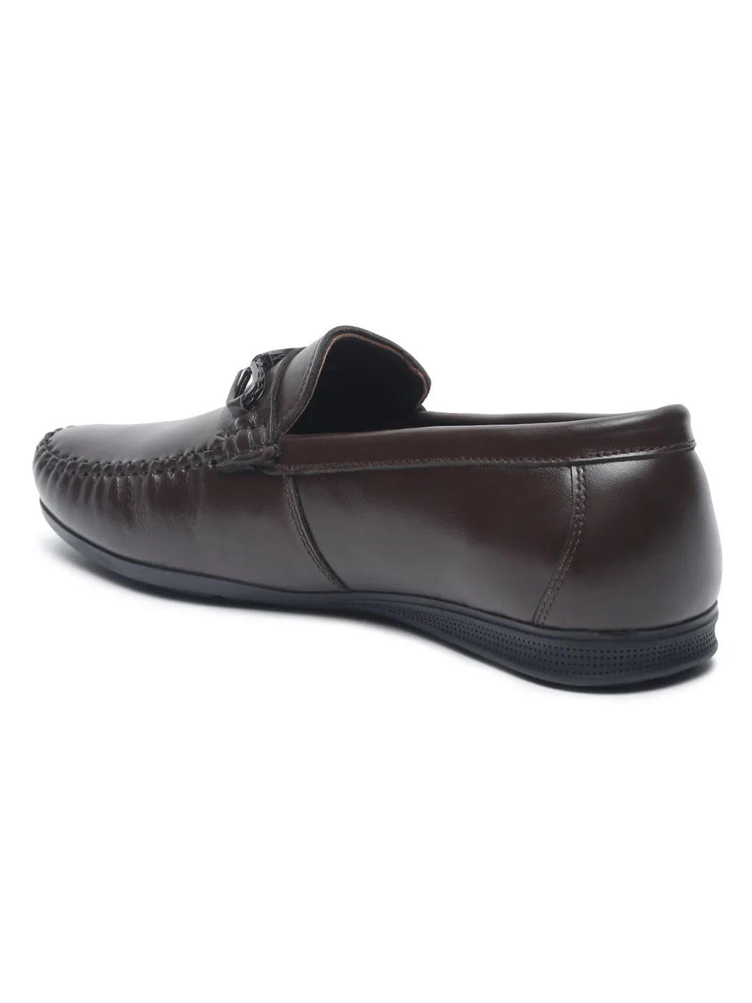 Men Brown Solid Leather Formal Slip-On